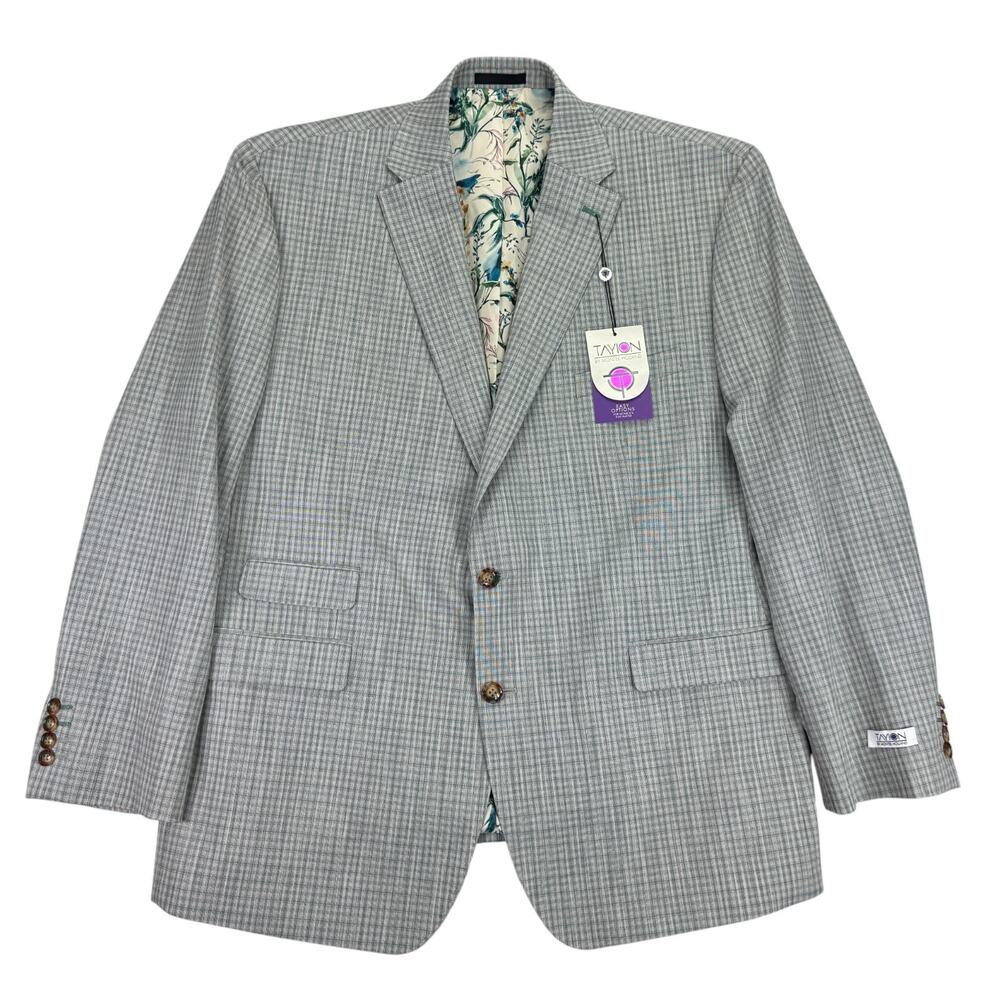 Tayion Mens Agordy Regular Fit Plaid Suit Jacket Gray Green 48R